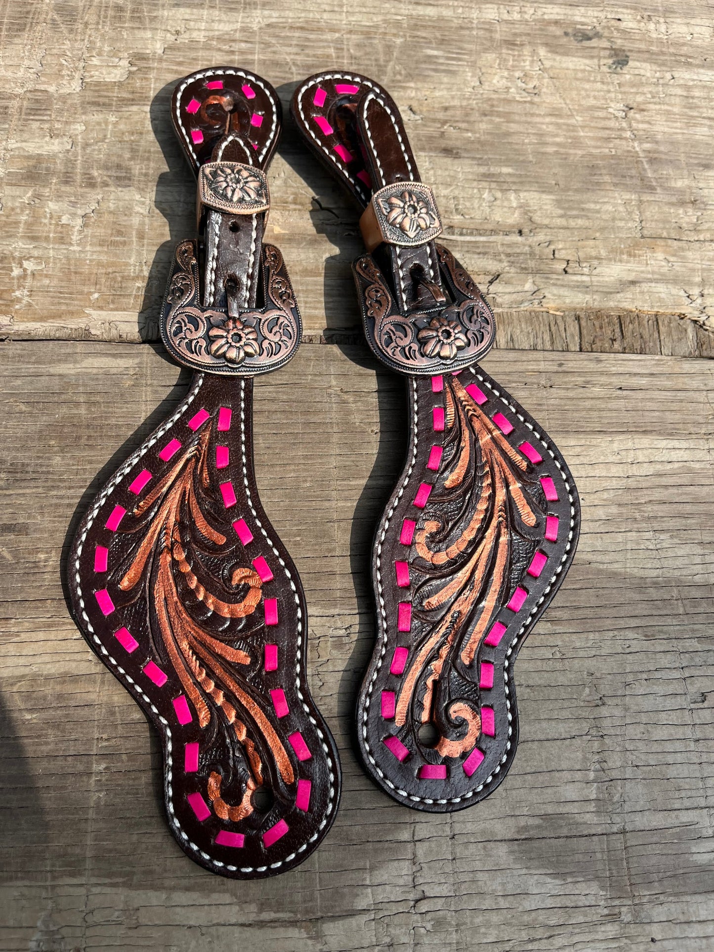 Ladies Pink Buckstitch Spur Strap