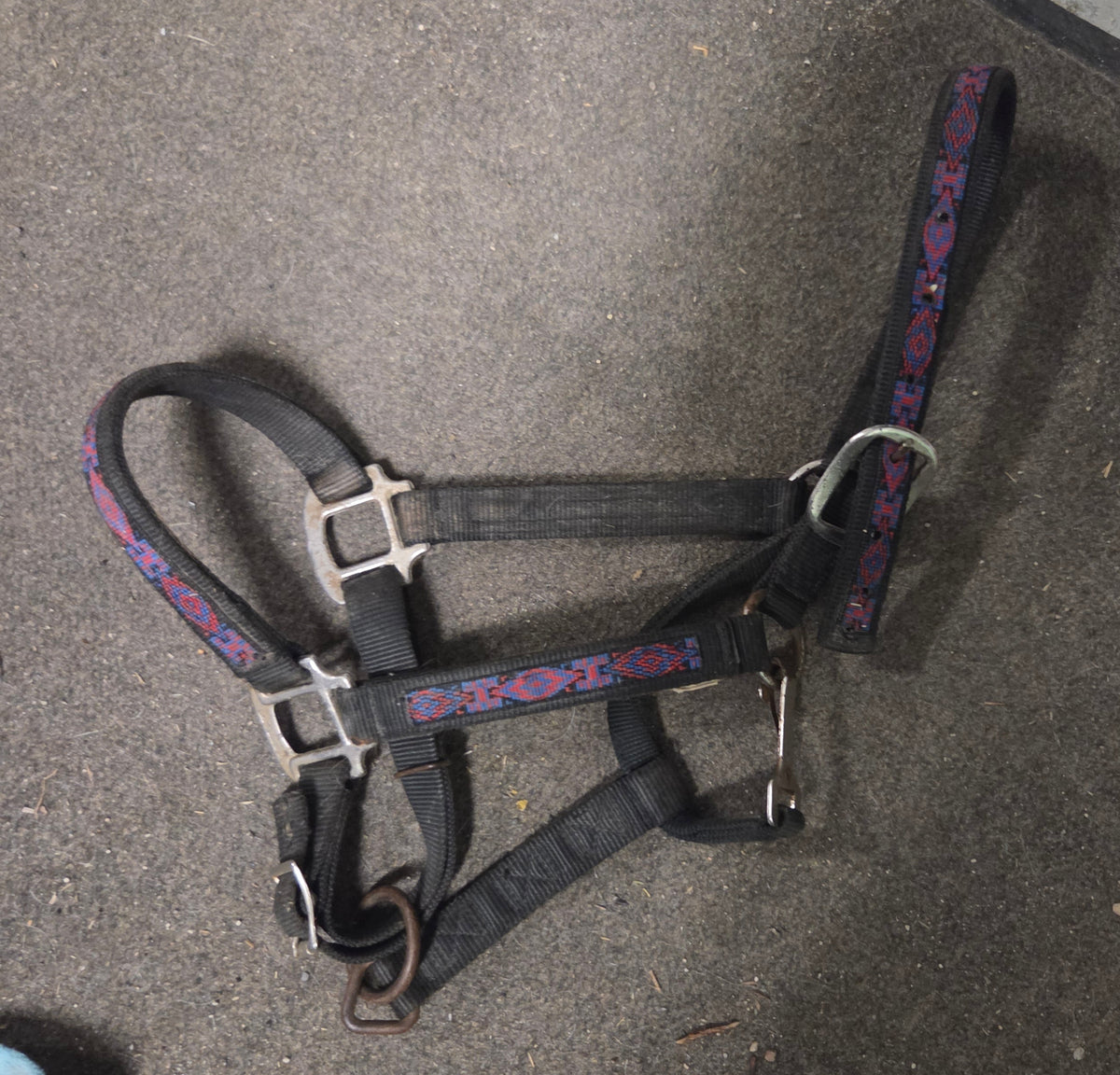 Black with Red Aztec Nylon Halter-Full