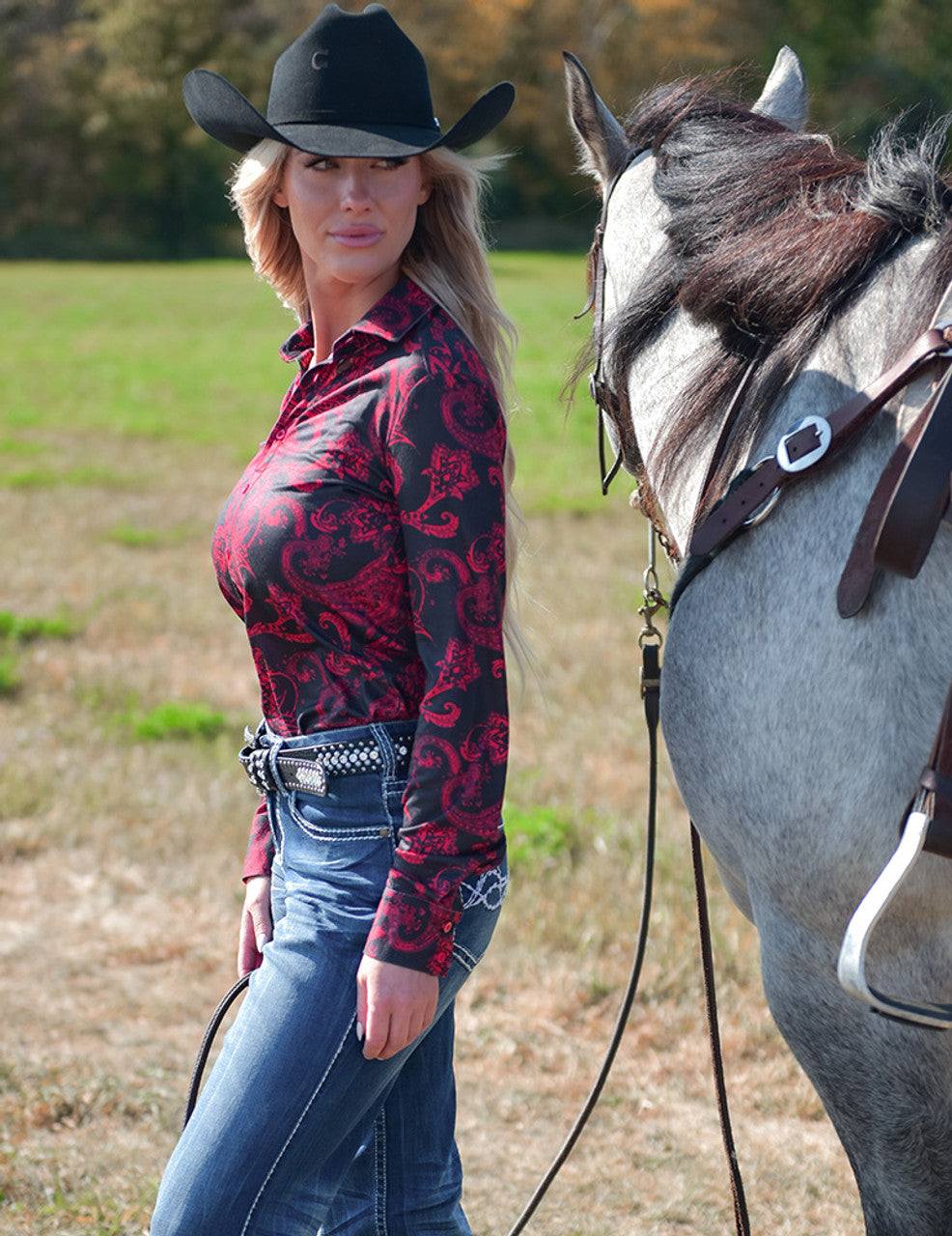 Pullover Button Up- Black with Red Paisley