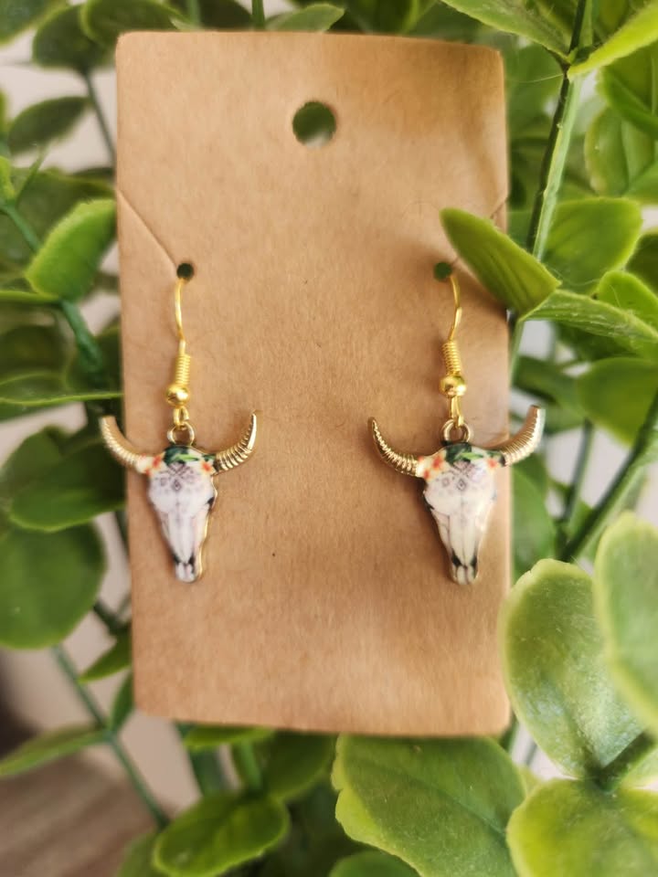Boucles d'oreilles tête de taureau - Jonquille aztèque