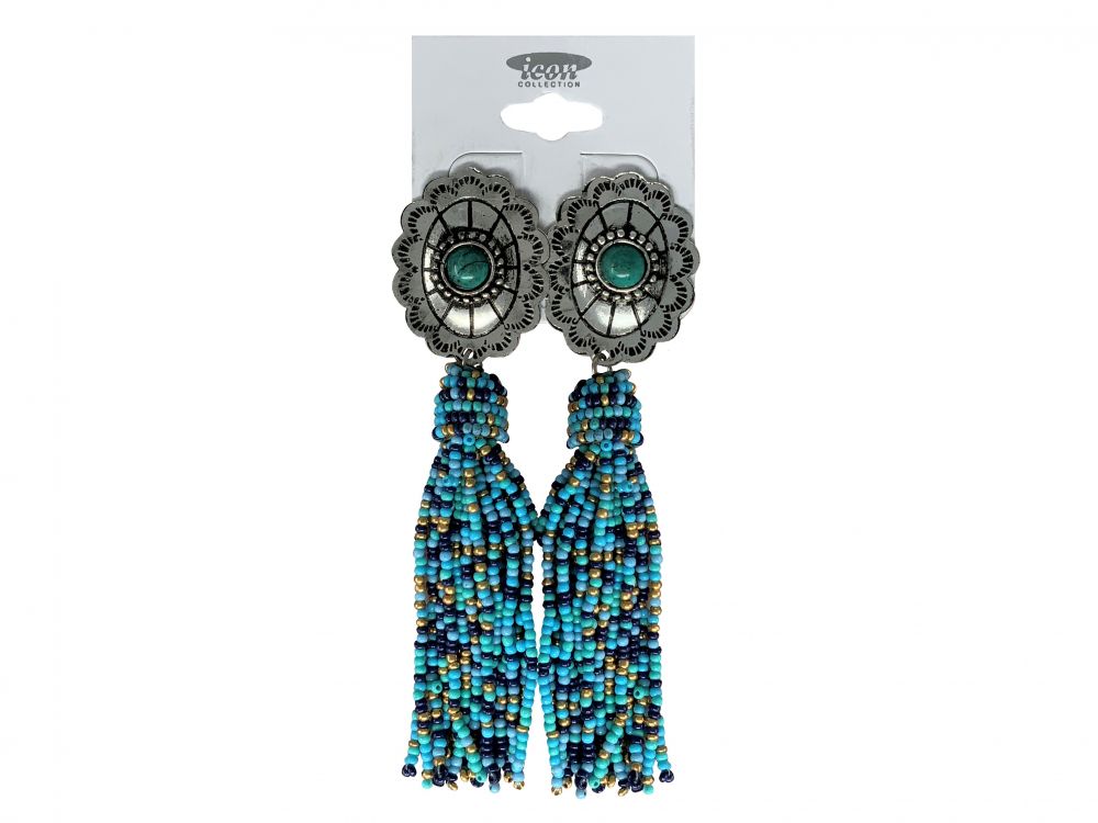 Teal Beaded Earring with Concho Post