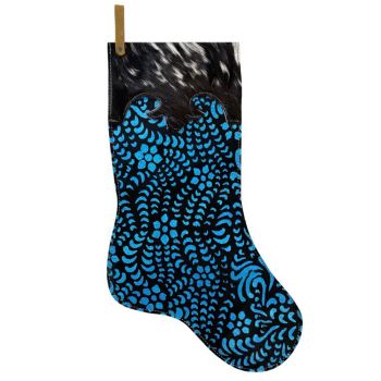 Bas en cuir de vachette bleu métallisé à paillettes