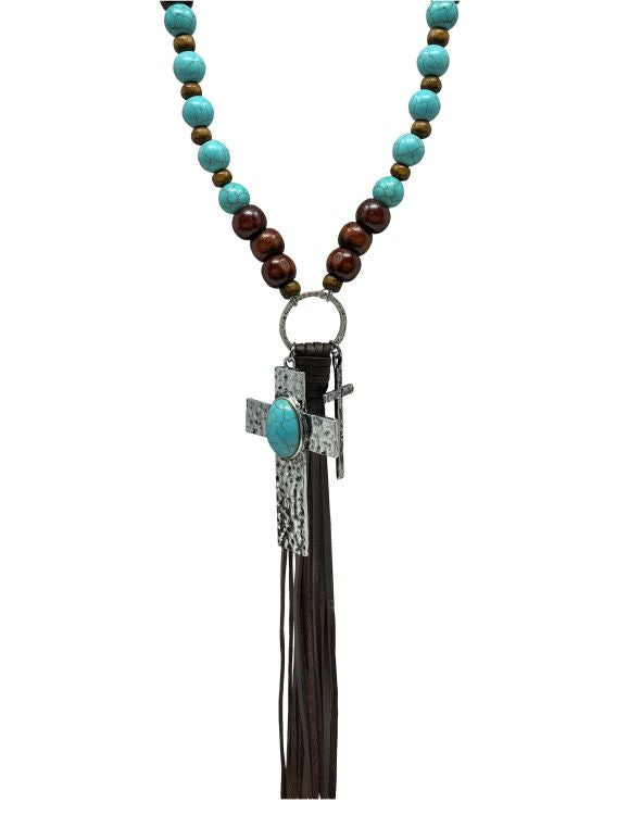 Tassel Necklace w/Cross Dangle Accent Pendant