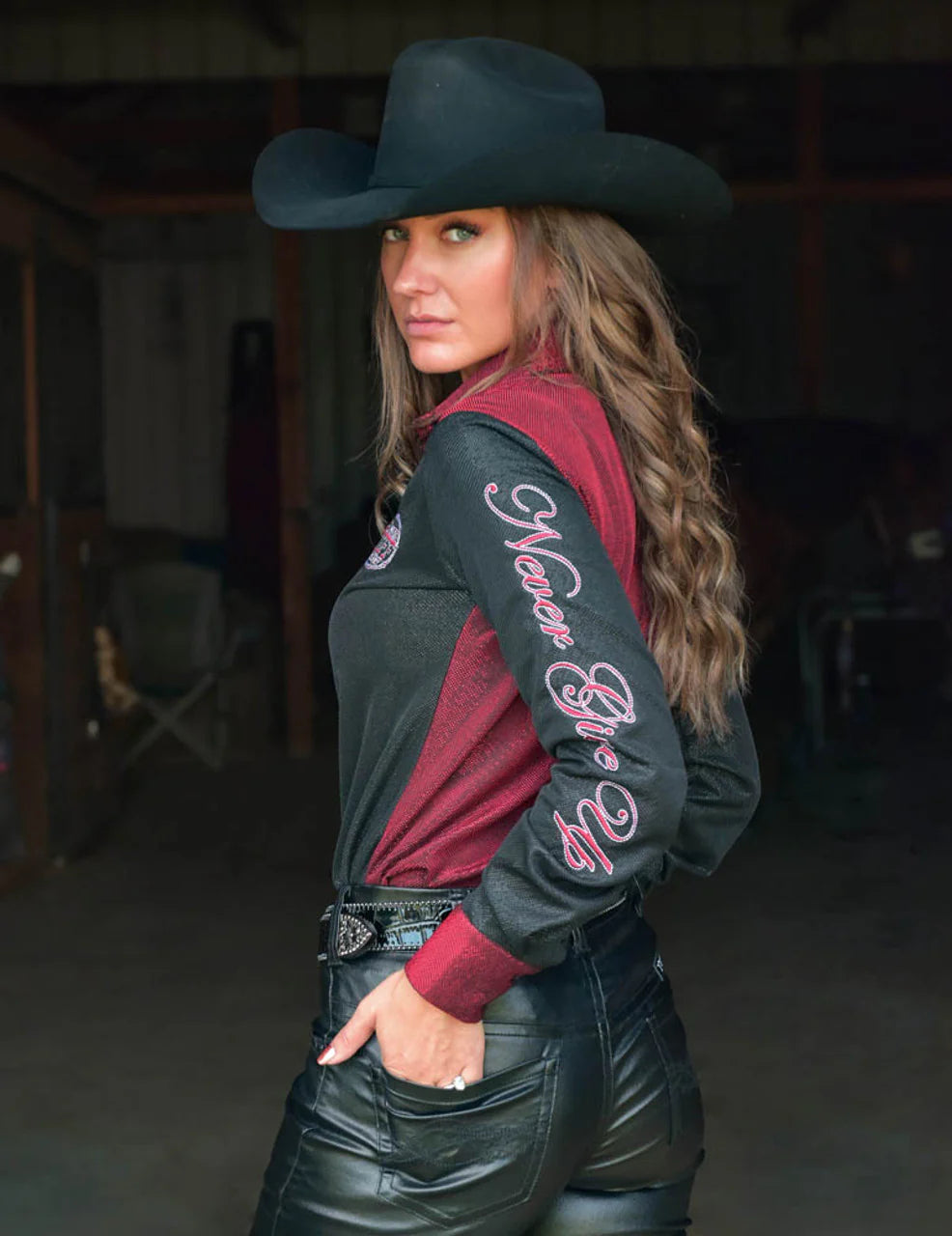 Cowgirl Tuff Pullover Button Up "Never Give Up"
