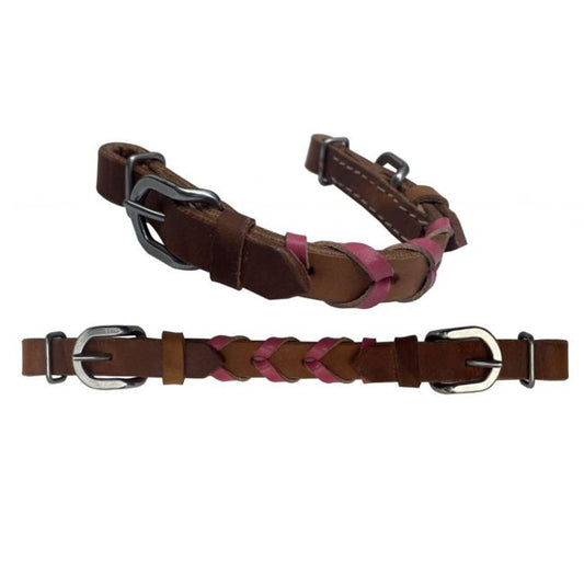 Bracelet gourmette tressé en cuir de vachette argentin avec lacets roses