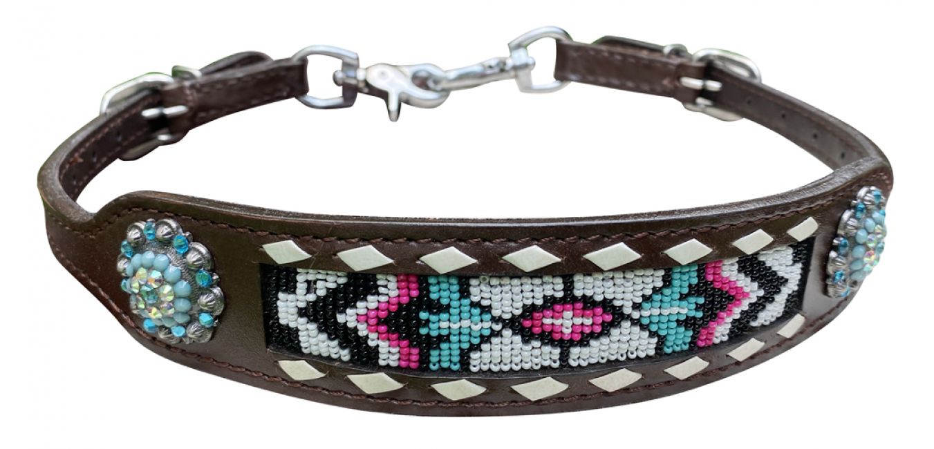 Dark Leather Beaded Wither Strap