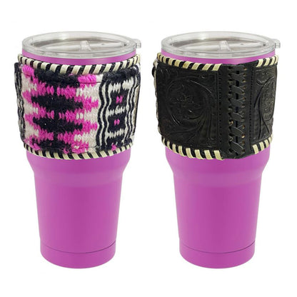 30oz Insulated Tumblers with Removable Cow Leather Sleeve