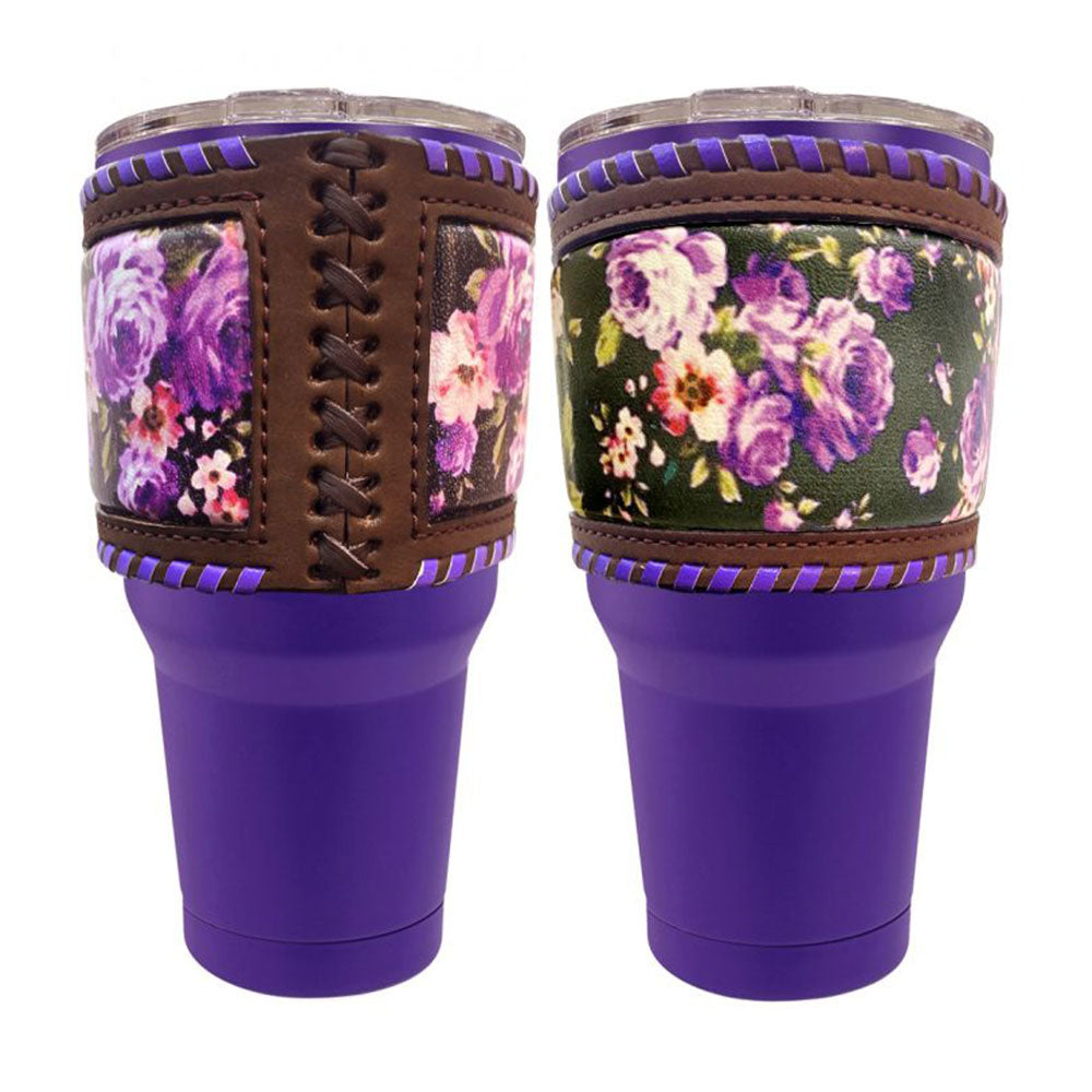 30oz Insulated Tumblers with Removable Cow Leather Sleeve