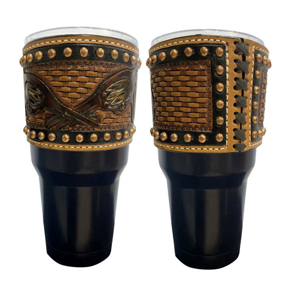 30oz Insulated Tumblers with Removable Cow Leather Sleeve