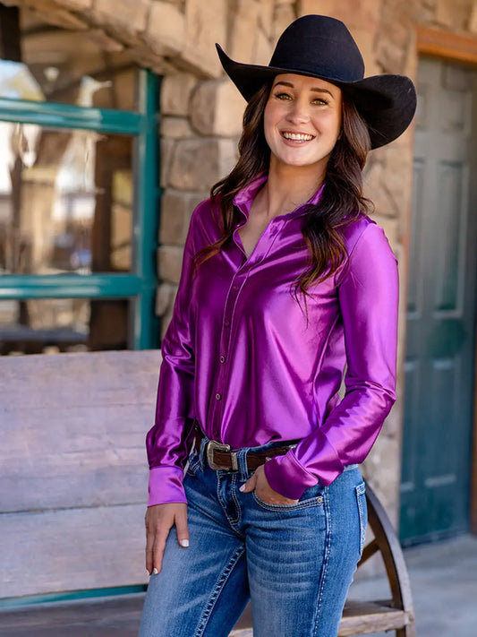 Lavender Luv Satin Pullover Button Up