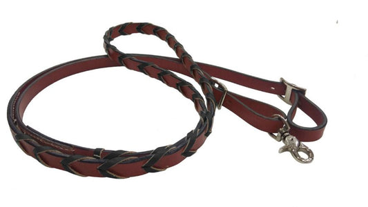 8ft Leather Braided Barrel Rein w/Colored Lacing
