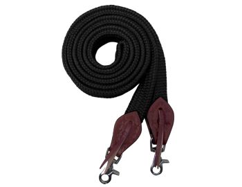 8' Flat Polyester Roping/Barrel Reins with Scissor Snap Ends and Leather Slobber Straps