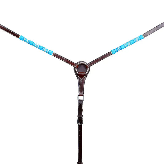 Collier de poitrine en cuir brut turquoise
