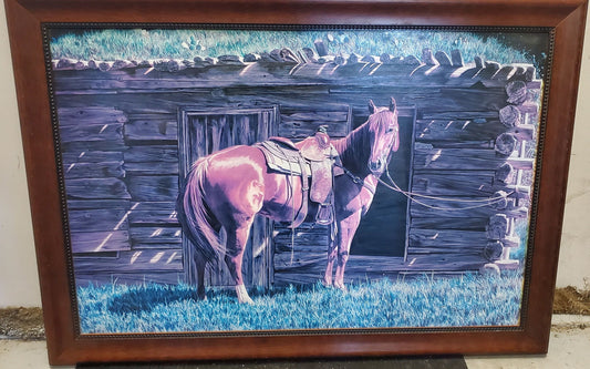 Horse & Log Cabin Painting