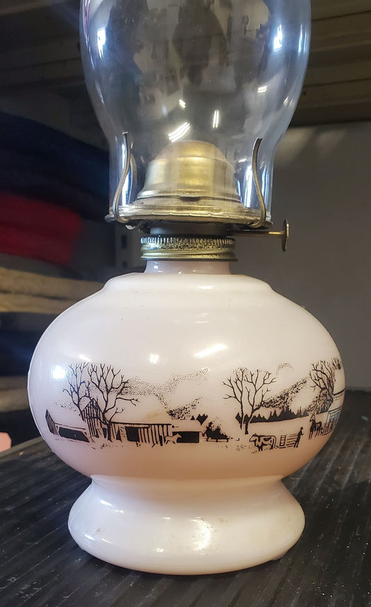 Milk Glass Antique Kerosene Lamp