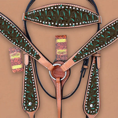 Ensemble filigrane olive et turquoise