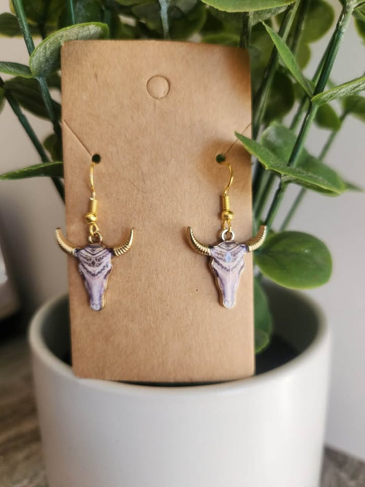 Bull Skull Earrings- Black Jewel