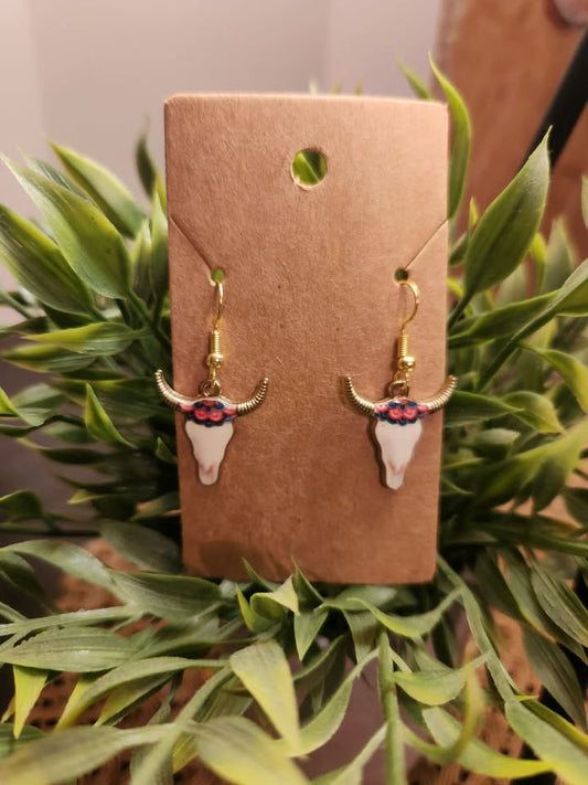 Bull Skull Earrings- Flower Crown