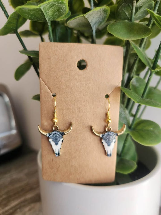Bull Skull Earrings- Black Lace