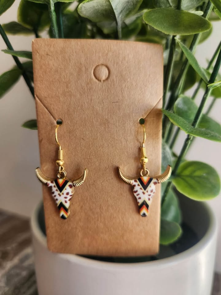 Boucles d'oreilles tête de taureau - Imprimé vache coucher de soleil