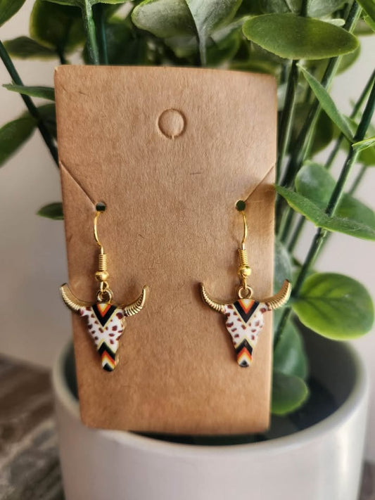 Bull Skull Earrings- Cowprint Sunset