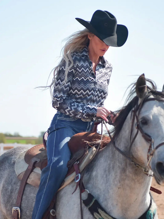 Greyscale Chevron Pullover Button Up