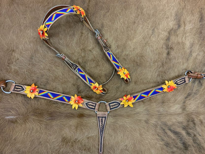Rainbow Beaded Set w/3D Painted Flower Accents