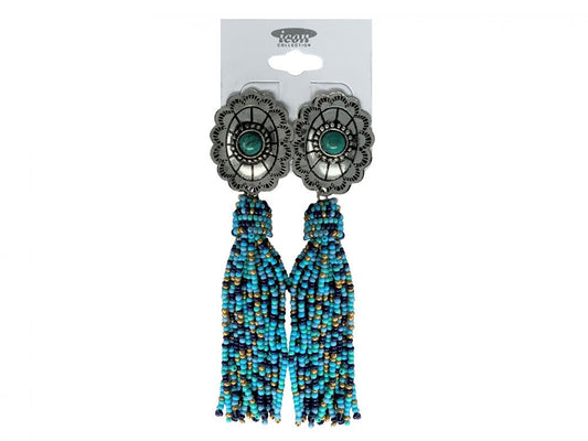 Teal Beaded Earring with Concho Post