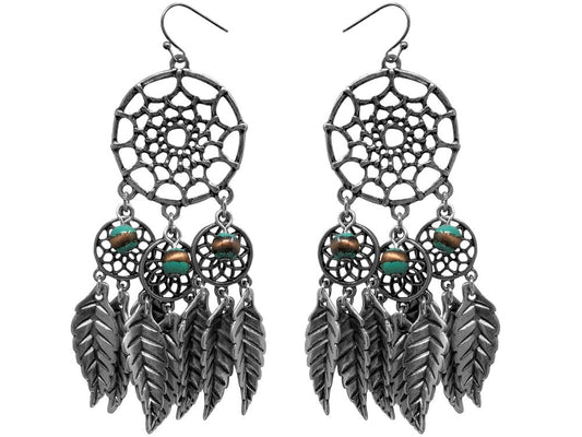 Silver Dream Catcher Earrings w/Hook Back