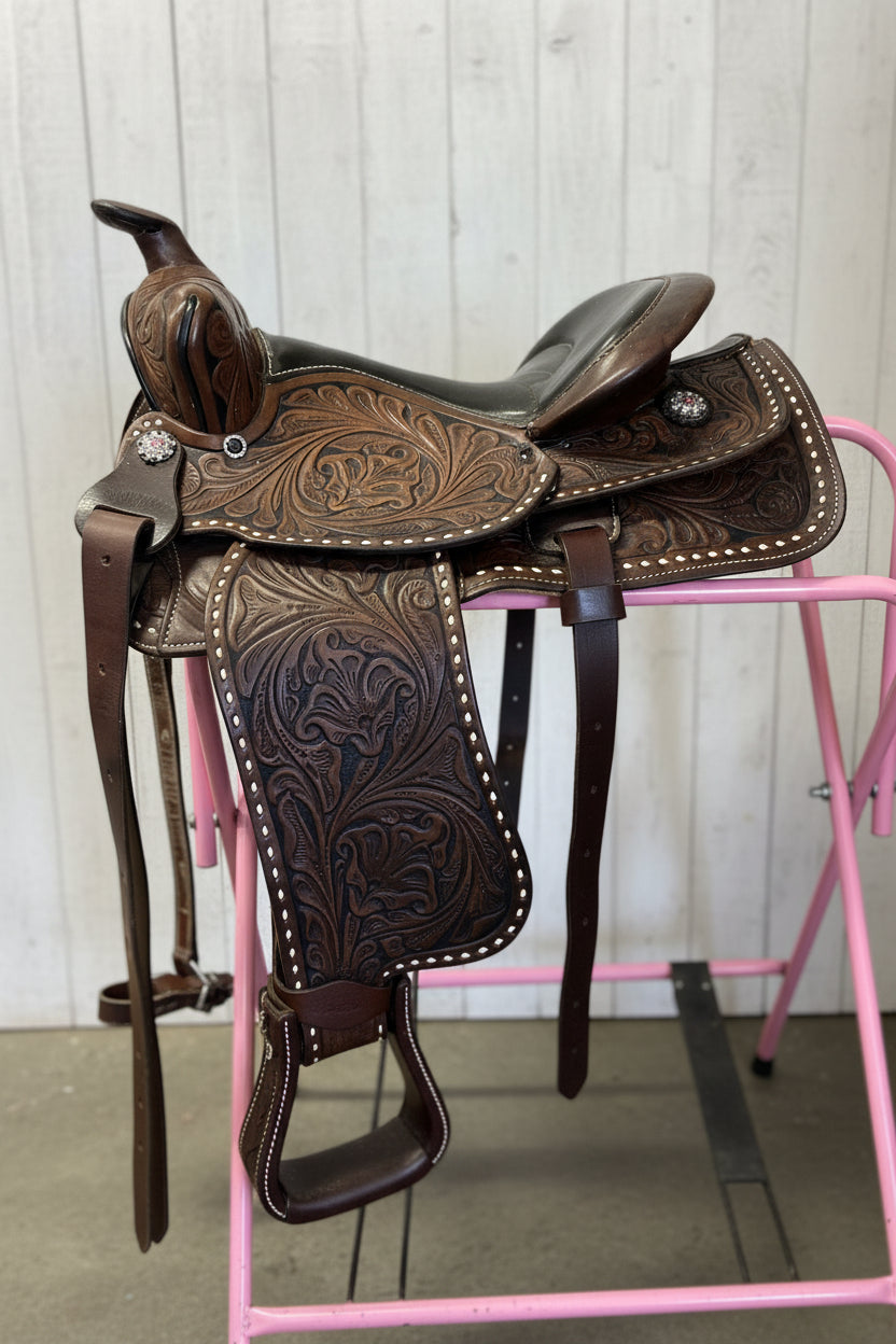 14" Western Rawhide Pleasure Saddle w/Headstall & Breastcollar
