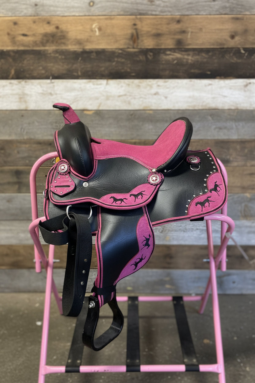12" Pink & Black Pony Saddle