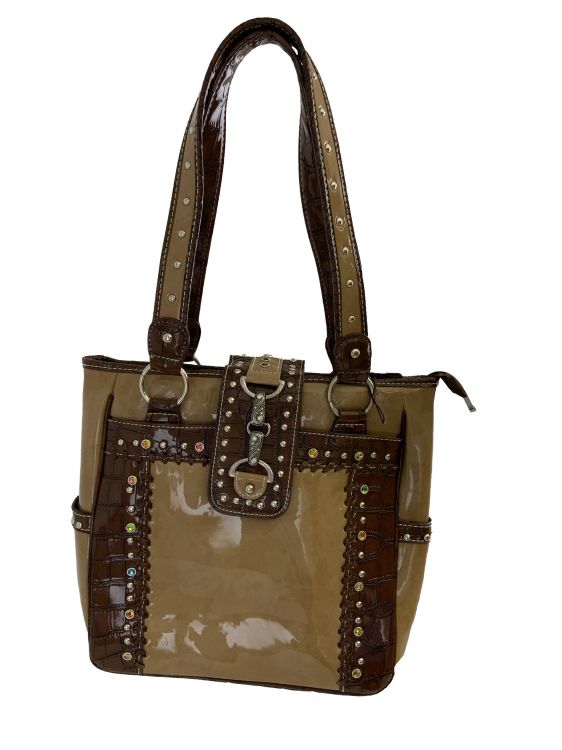 Tan & Dark Brown Gator Synthetic Purse