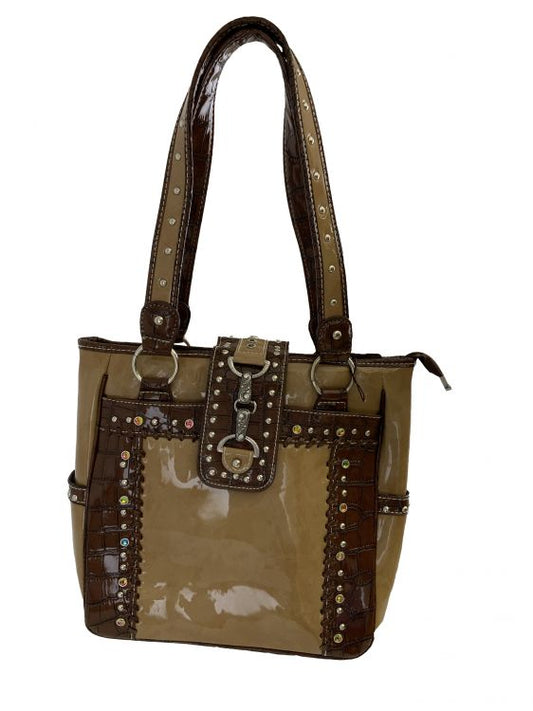 Tan & Dark Brown Gator Synthetic Purse