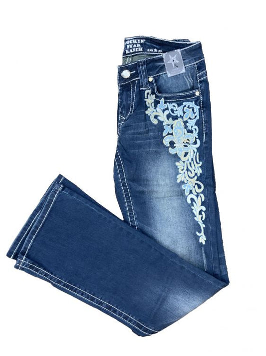 Rockin' Star Boot Cut Jeans w/Fleur De Leis