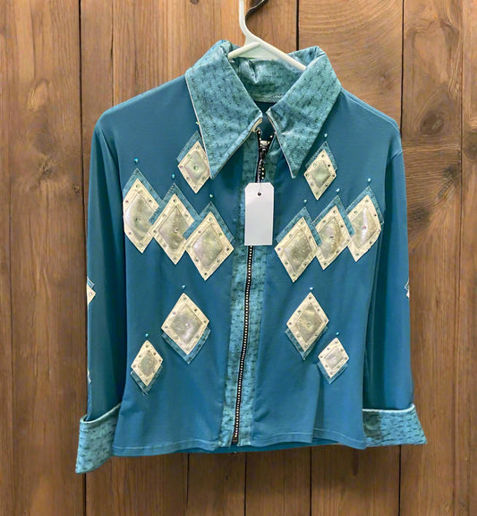 Turquoise with Leather & Crystal Accents Showmanship Jacket