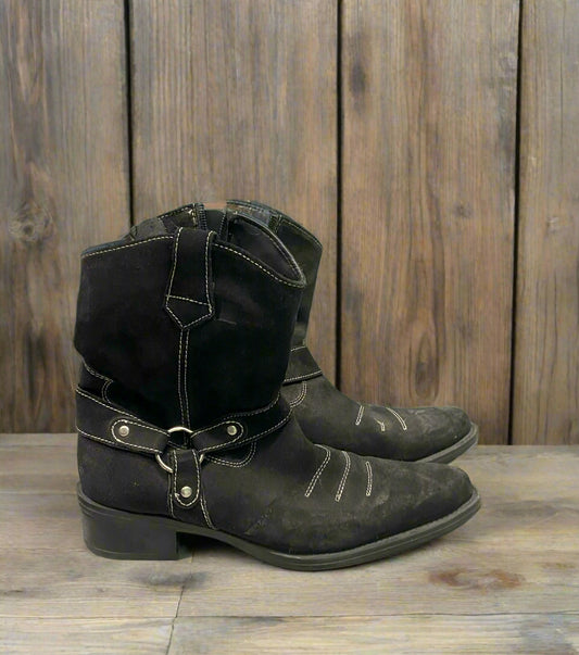 Short Suede Zip Up Cowboy Boots