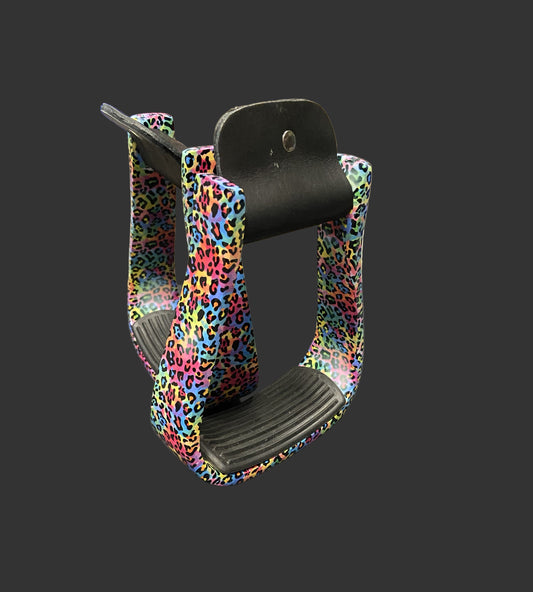 Rainbow Cheetah Barrel Stirrups
