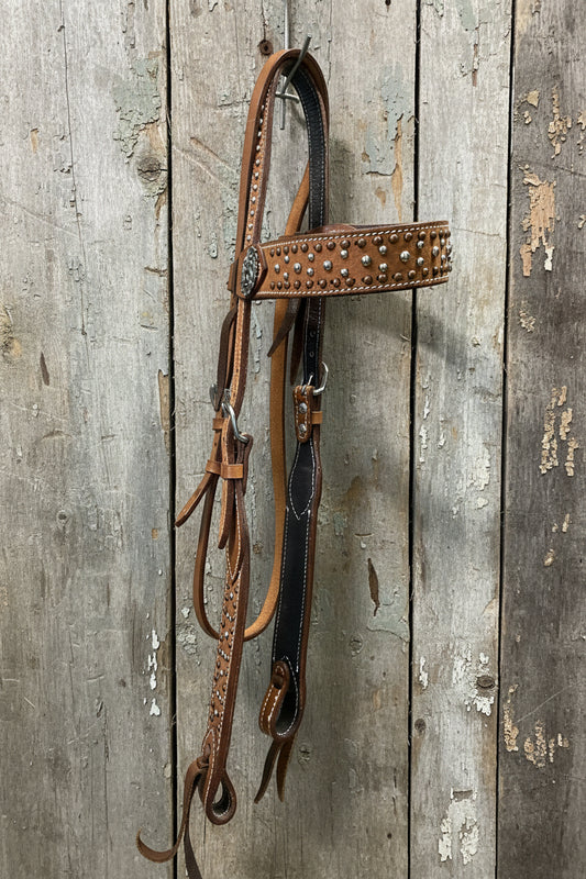 Copper & Silver Studded Browband Headstall