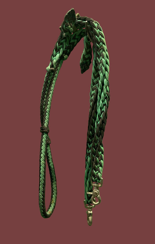 Black & Green Nylon Braided Barrel Reins