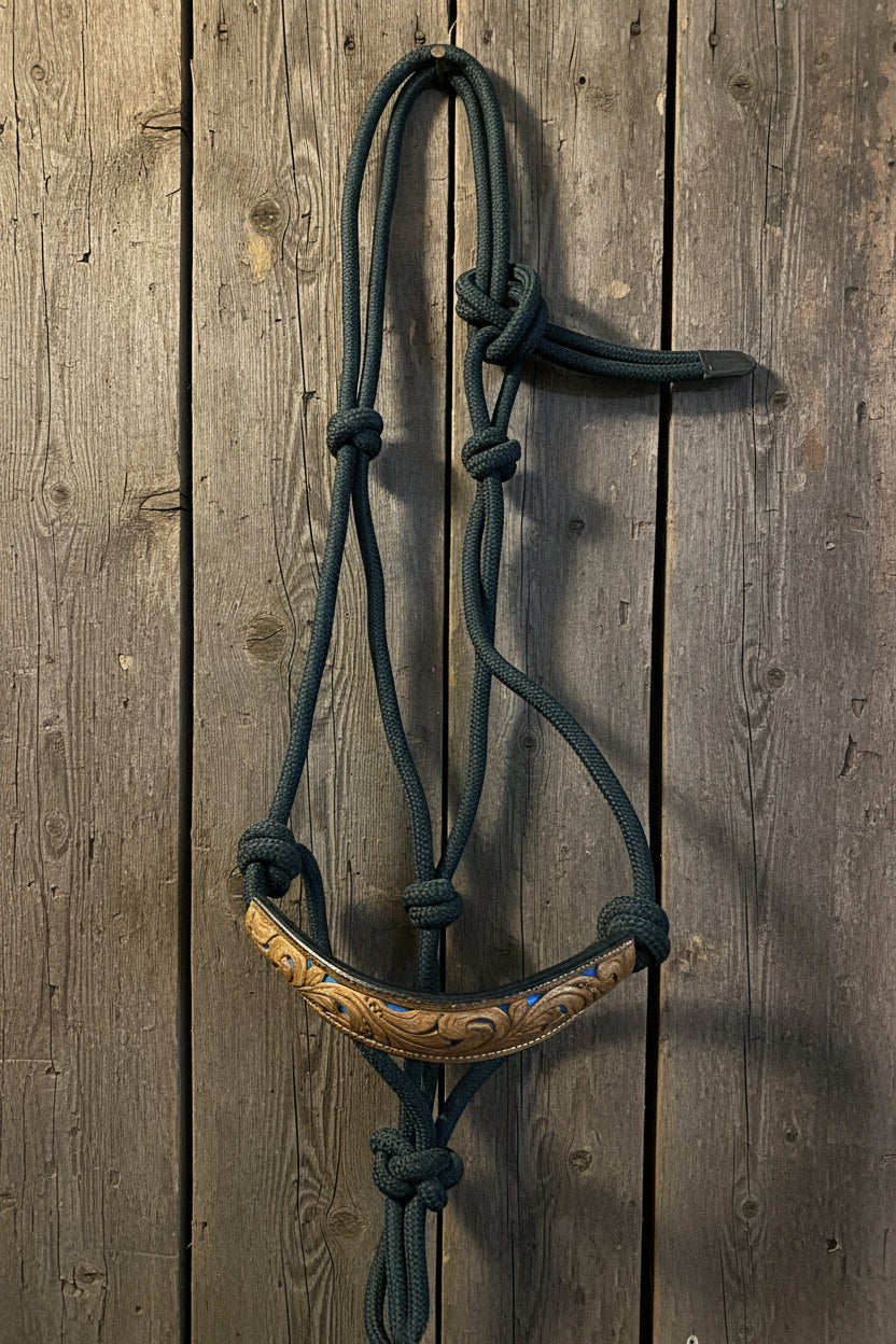 Blue Inlay Bronc Nose Rope Halter w/Lead