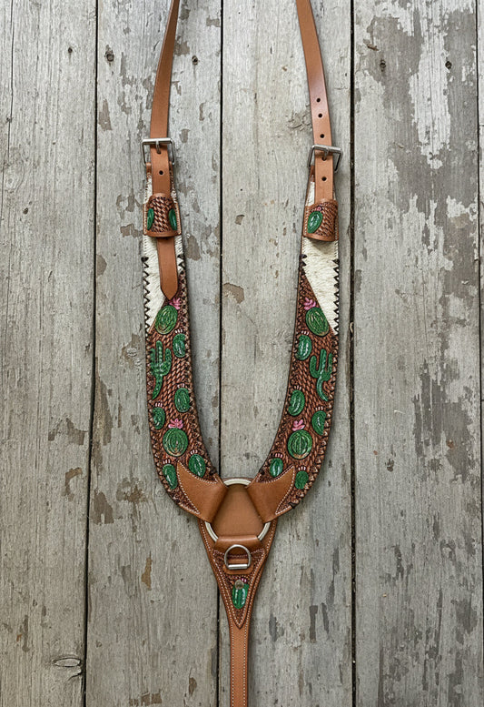 Cactus w/Hair on Cowhide Pulling Breastcollar