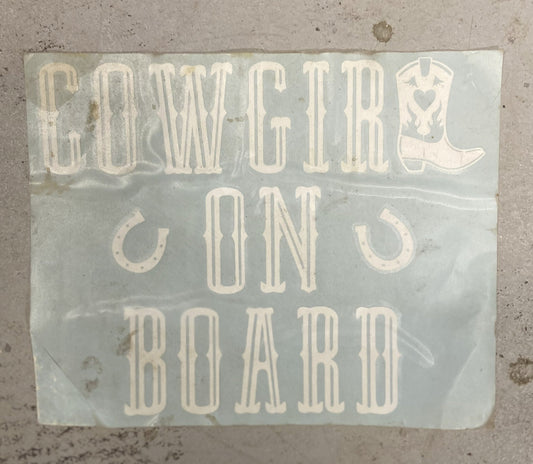 "Cowgirl On Board" Window Sticker