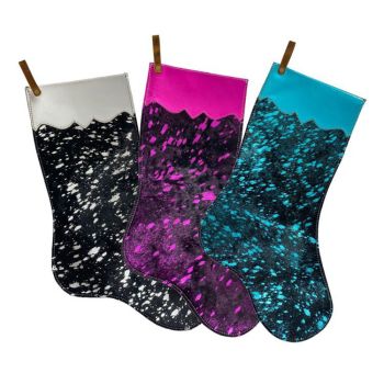 Chaussette de Noël en cuir de vachette délavé à l'acide métallisé