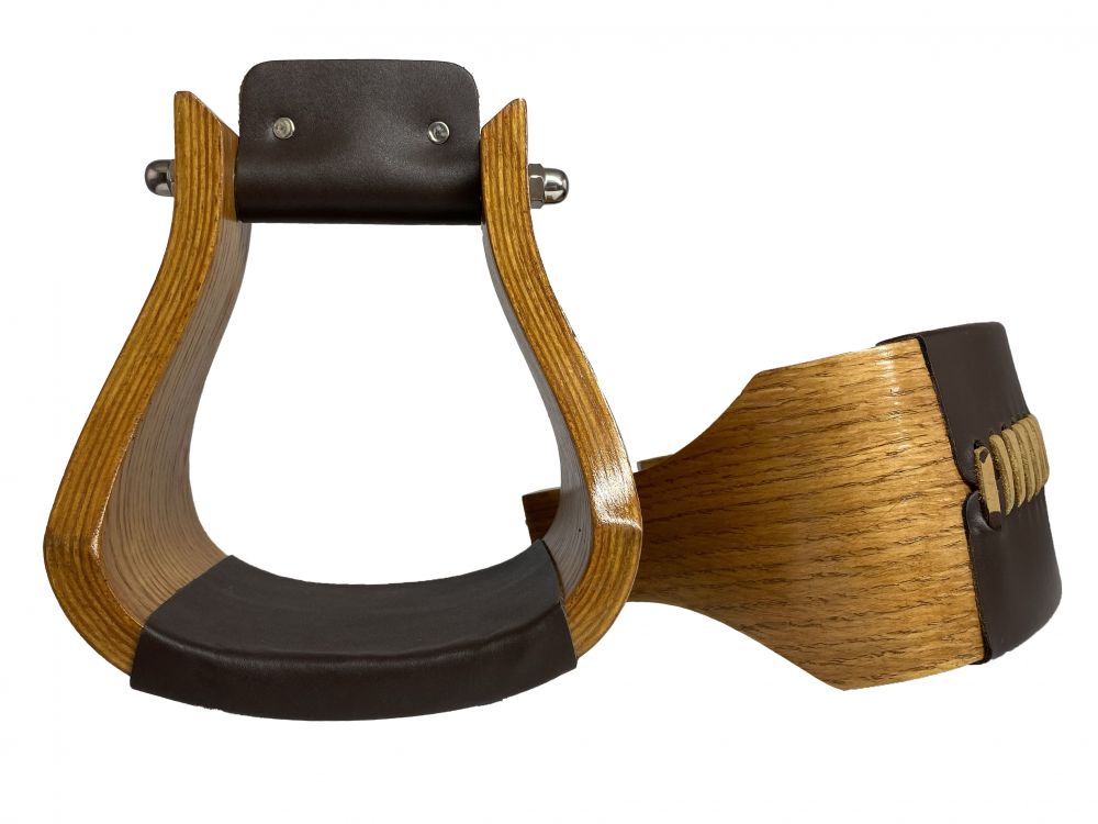 Wide Polished Oak Wooden Stirrups