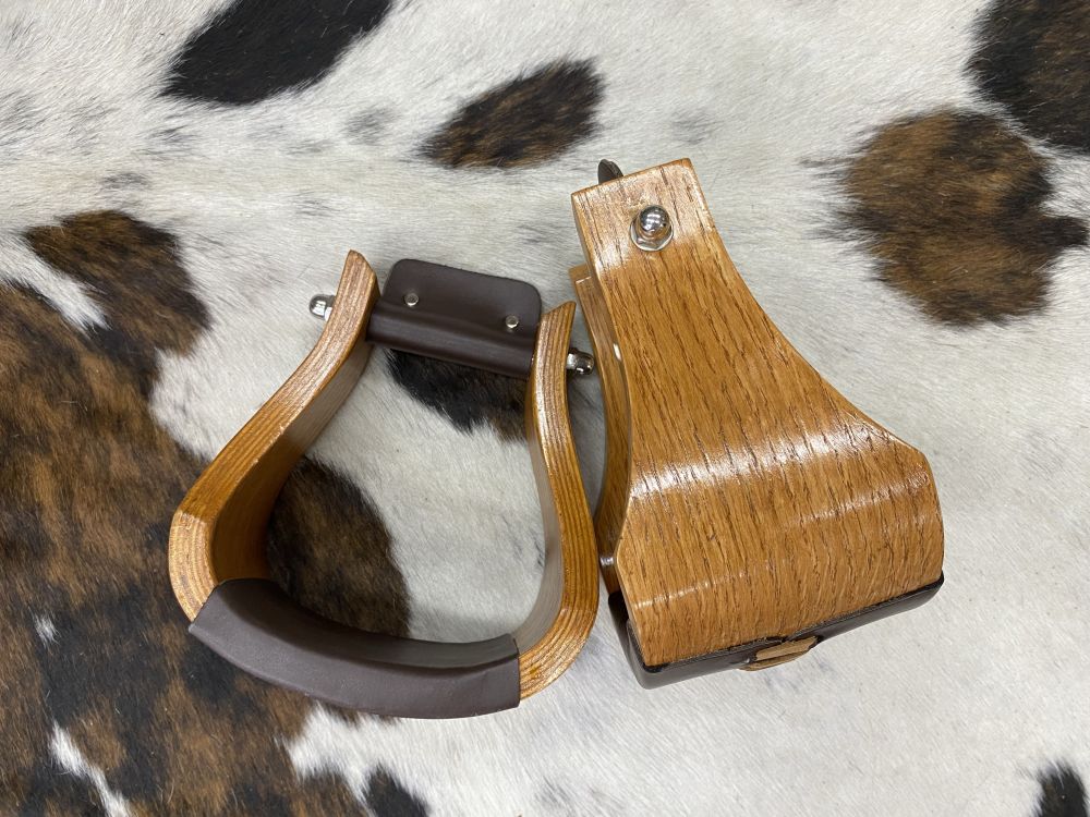 Wide Polished Oak Wooden Stirrups