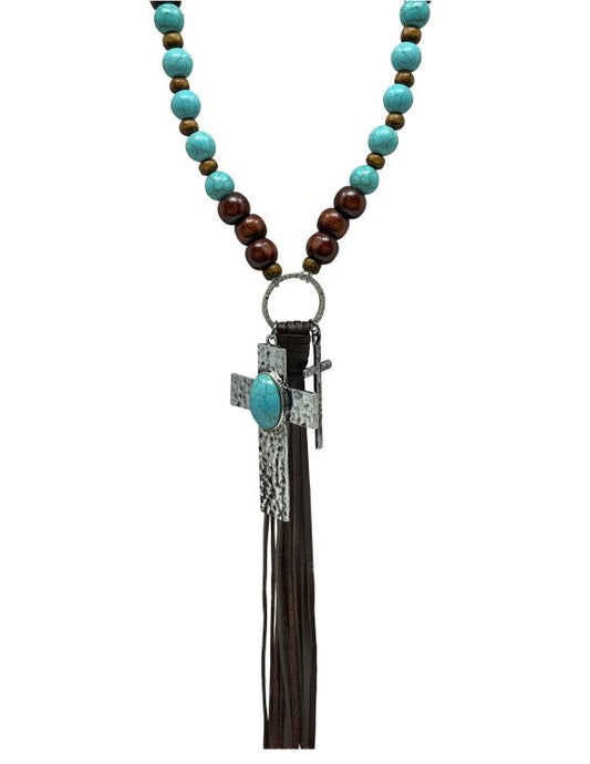 Tassel Necklace w/Cross Dangle Accent Pendant