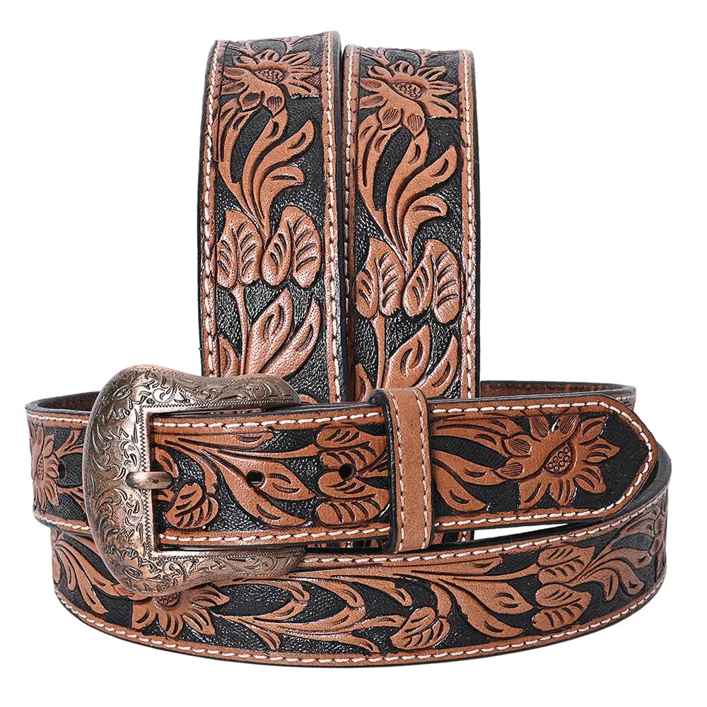 Handmade Unisex Full Grain Heavy Duty Floral Tooled Belt