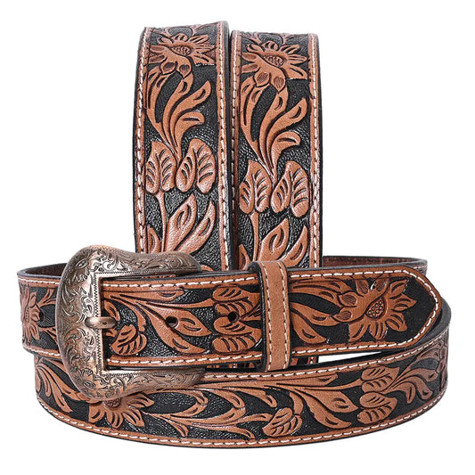 Handmade Unisex Full Grain Heavy Duty Floral Tooled Belt