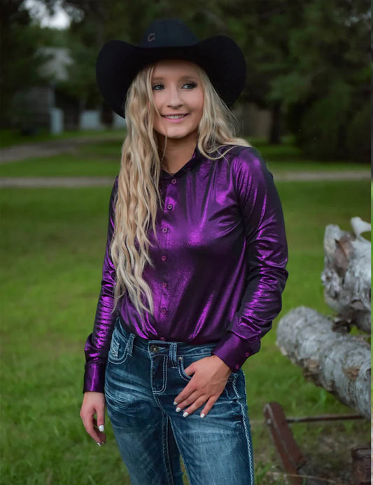 Cowgirl Tuff Pullover Button Up Dark Purple Shimmer Show Shirt