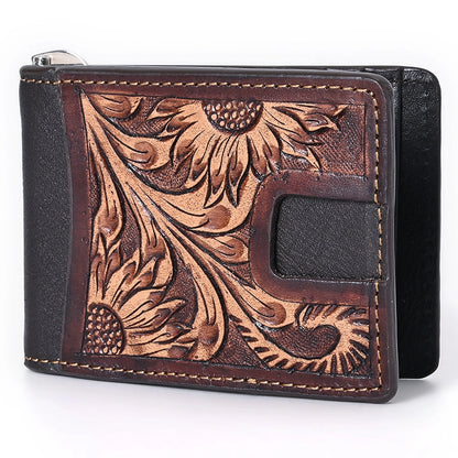 Portefeuille Rodeo en cuir véritable à deux volets avec pince à billets
